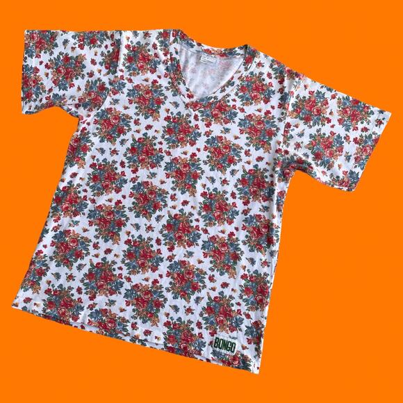 90's vintage earthy floral oversized boxy 100% cotton t shirt SMALL Bongo - Picture 2 of 5